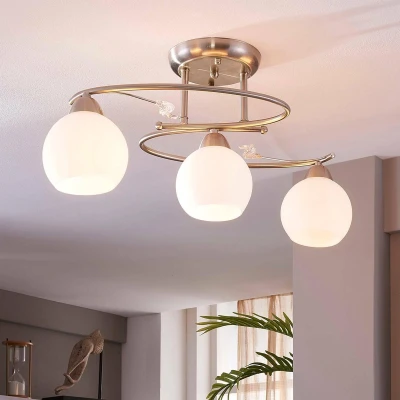 Afbeelding van Lindby plafondlamp 3 lichts glas, metaal H: 25.5 cm E14 wit, mat nikkel