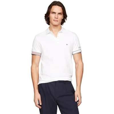 Afbeelding van Tommy Hilfiger FLAG CUFF SLIM Poloshirt, Heren, Maat: XL, White