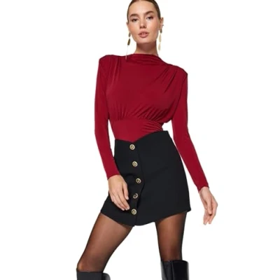 Afbeelding van Trendyol Gedrapeerde Gebreide Body Met Drukknopen In Sax Tpraw23Bd00048