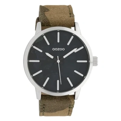 Afbeelding van OOZOO Timepieces Zilverkleurige horloge met camouflage leren band C10001