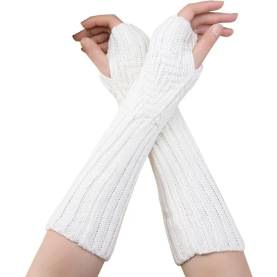 Afbeelding van Winkrs Lange Vingerloze Handschoenen Dames Wit Gebreide Polswarmers Acryl