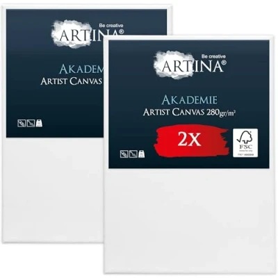 Afbeelding van Artina Set van 2 Schildersdoeken 50x70 cm FSC® Schildersdoek Stuks Akademie Canvas Dubbel Geprimed Spieraam Wit