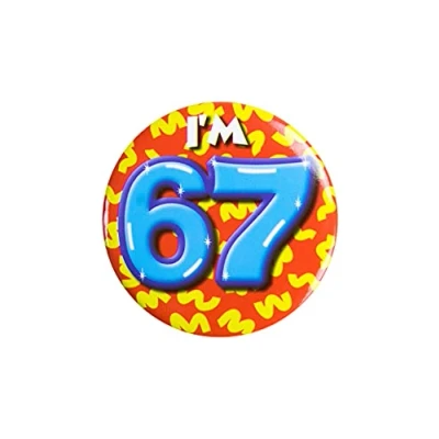 Afbeelding van Paper Dreams Button I&#039;m 67 Staal 5,5 Cm Rood/geel/blauw