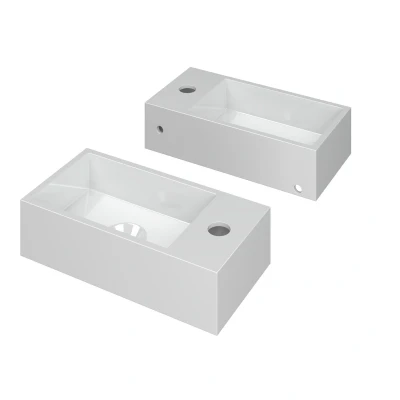 Afbeelding van INK Versus Fontein 36x18x9cm wasbak links 1 kraangat Polystone Glans Wit Tijdloze uitstraling