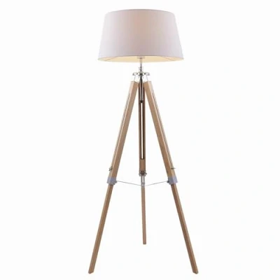 Afbeelding van Lindby vloerlamp hout Driepoot 1licht textiel, hout, metaal H: 162 cm E27 wit, rubber