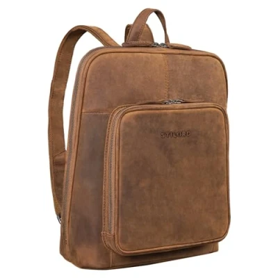 Afbeelding van STILORD &#039;Dan&#039; Daypack Urban Leer Vintage Rugzak Leder 13,3 inch Laptop voor MacBook Backpack Dagrugzak Werktas Reistas Echt Leder, Kleur:tan donker bruin