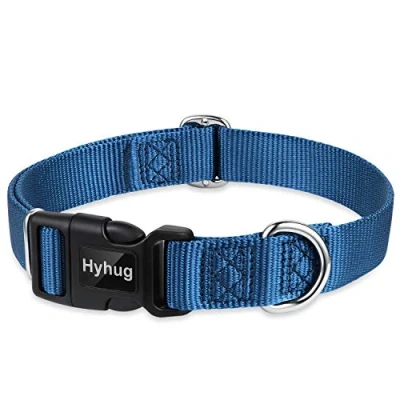 Afbeelding van Hyhug Design Classic Basic Nylon Halsband, Kan Dog Tag (Groot, Klassiek Blauw)