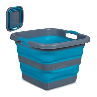 Afbeelding van Relaxdays wasmand opvouwbaar heupwasmand afwasteil 40 liter handvatten plastic