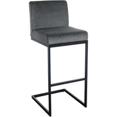 Afbeelding van CLP Hopewell Barkruk met rugleuning voetensteun zwart metalen frame Fluweel Velvet donkergrijs