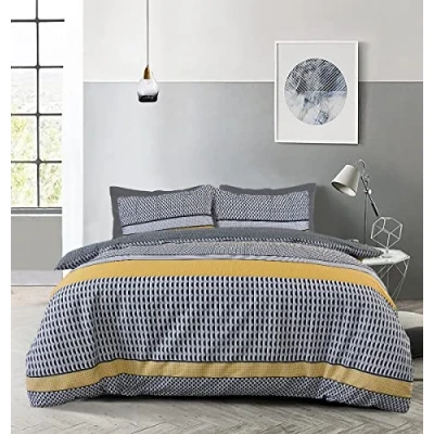 Afbeelding van Sleepdown Stripe Geo Abstract Mono Zwart Grijs Oker Omkeerbaar Dekbedovertrek Kussenslopen Beddengoed Set Zacht Gemakkelijk Onderhoud Dubbel (200cm x 200cm)