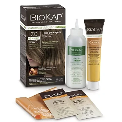 Afbeelding van BIOKAP Nutricolor Delicate Rapid, 7,0 blond, middelnatuurlijk, haarkleur zonder ammoniak, maakt het haar zacht, met 10 minuten leggen, 135 ml