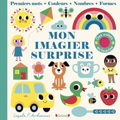 Afbeelding van Mon imagier surprise Livre animé tout carton avec des volets en feutrine et un miroir Bébé dès 1 an: Premiers mots, couleurs, nombres, formes