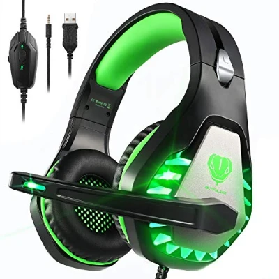 Afbeelding van Pacrate [2023 nieuwe gaming headset voor PS4 PS5 PC Xbox One, Series X LED Clarity Sound hoofdtelefoon, hoofdtelefoon met 3,5 mm noise cancelling microfoon (zwartgroen)