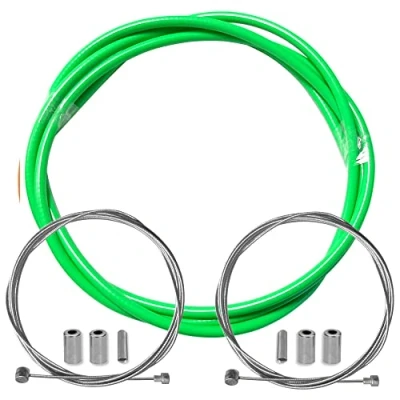 Afbeelding van cyclingcolors fietsremmantel met kabeleindkappen kit voor achter compatibel Shimano Sram cyclus stad weg mountainbike inzetstuk performance kabel (neongroen)
