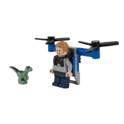 Afbeelding van LEGO Jurassic World: Owen Grady Minifiguur met Jetpack en Baby Raptor