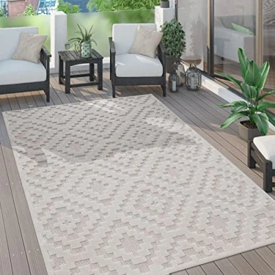 Afbeelding van Buiten Vloerkleed Tapijt Voor Binnen En Balkon Terras Keuken Patroon Scandinavisch Berber Eenkleurig, Maat:140x200 cm, Kleur:Crème 2