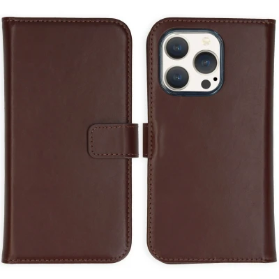 Afbeelding van Apple iPhone 15 Pro Hoesje Echt leder Selencia Bookcase Bruin Telefoonhoesje