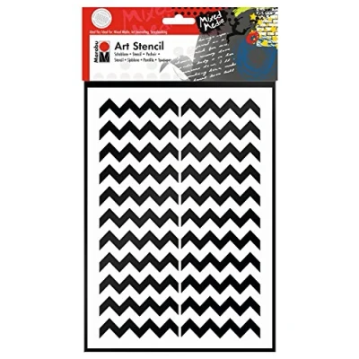 Afbeelding van Marabu 0285000000002 Art Stencil, motiefsjabloon voor effectief sjabloneren op papier, spieraam, hout en textiel, PVC vrij, lasergesneden, herbruikbaar, DIN A4, Chevron patroon