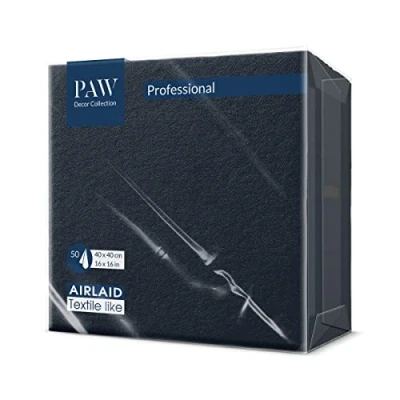 Afbeelding van PAW Serviettes Airlaid (40 x 40 cm) I 50 pièces Unicolore Semblable à du tissu Élégante décoration de table HoReCa Pour les occasions comme mariages, fêtes Color: Black