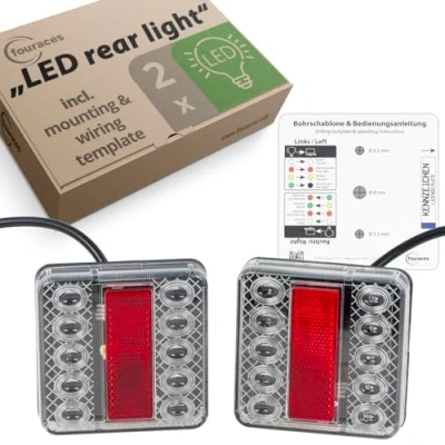 Afbeelding van fouraces LED aanhangwagen achterlichten 2 set, met aansluitschema en kentekenplaatverlichting, achterlicht, accessoires, licht, lampen voor auto, auto aanhangwagenverlichting