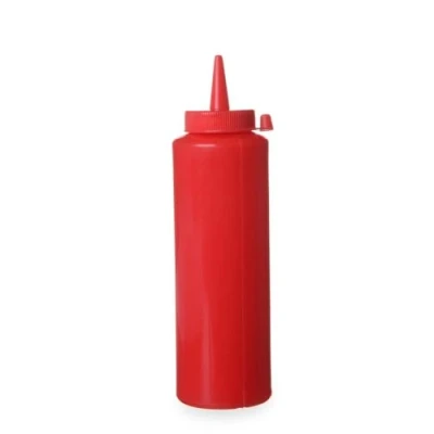 Afbeelding van HENDI Squeeze fles, rood, 0,2L, saus dispenser, knijpfles, lekvrij, herbruikbaar, ketchup, mosterd, olijfolie, ø50x(H)185mm, polyethyleen