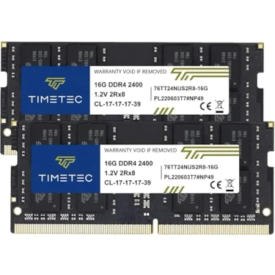 Afbeelding van Timetec 32GB KIT (2x16GB) DDR4 2400MHz PC4 19200 Non ECC Unbuffered 1.2V CL17 2Rx8 Dubbele rang 260 Pin SODIMM Laptop Notebook PC Computer Geheugen RAM Module Upgrade (32GB (2x16GB))