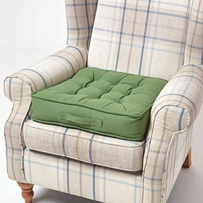 Afbeelding van Homescapes Fauteuilkussen met katoenen hoes Zitkussen Groen 50x50 cm