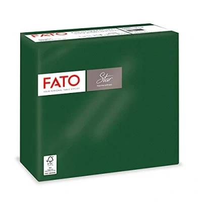 Afbeelding van Fato Wegwerp papieren servetten, zacht en zacht, verpakking met 40 formaat 38 x cm, 4 voudig gevouwen, 2 laags, kleur bosgroen, papier 100% pure cellulose, FSC gecertificeerd