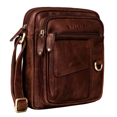 Afbeelding van STILORD &#039;Ryan&#039; Schoudertas Mannen Lederen Kleine Tas Crossbody Bag Vintage Geval 9.7 &#039;iPad Zak Boodschapper Echt lederen, Kleur:porto cognac