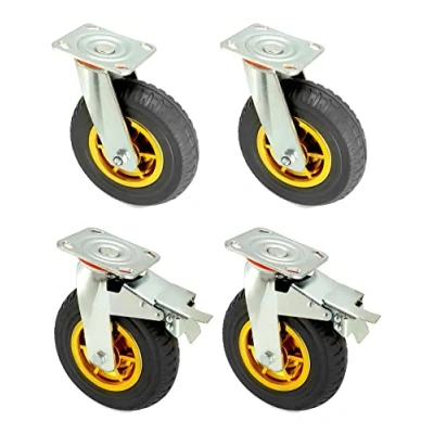 Afbeelding van QWORK® 4 stuks 200mm zwaarlastwielen tot 280 kg per wiel schokdempende zwenkwielen voor meubeltransport en industrieel transport (2 + 2 geremde wielen)