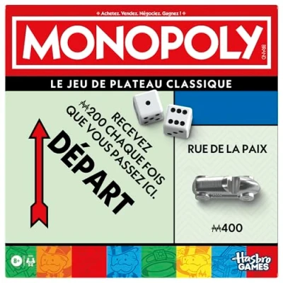 Afbeelding van Klassiek Monopoly, bordspel, met opbergdoos en grote pionnen, 2 tot 6 spelers, FR versie, vanaf 8...