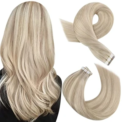 Afbeelding van Moresoo Blond Tape in Extensies Menselijk Haar 55 cm Echt Asblond met Platinablond 20 Stuks/50g #P18/613