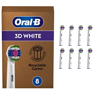Afbeelding van Oral B 3D White Met CleanMaximiser technologie Opzetborstels 8 Stuks Brievenbusverpakking