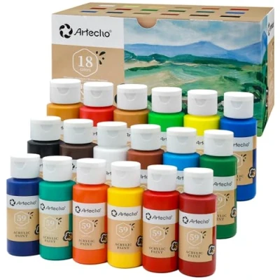 Afbeelding van Artecho Acrylverf Set voor Kunst, 18 Kleuren 2oz/59ml Basic Acryl Verf Levert Hout, Stof, Ambachten, Canvas, Leer &amp; Steen