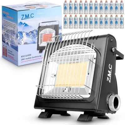 Afbeelding van Z.M.C 2 in 1 draagbare gasverwarming en gasfornuis + 24 gaspatronen 227 g, keramische verwarming, campingverwarming, 1,7 kW, gaskachel voor buiten binnen, mobiele warmtestraler met piëzo ontsteking