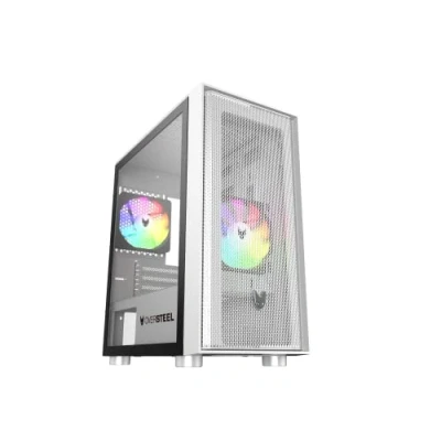 Afbeelding van Oversteel Aeris Gaming PC Case Compatibel met Micro ATX en ITX Boards, 2 120mm RGB Fans Inbegrepen, Mesh Front, Stof Filters, Gehard Zijglas, USB 3.0, Wit