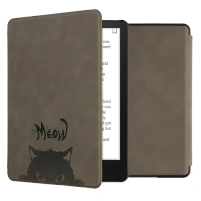 Afbeelding van kwmobile case compatibel Met Amazon Kindle Paperwhite 11. Generation 2021 hoes standaard E reader cover in grijs/zwart Kat Meow