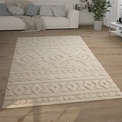 Afbeelding van Paco Home Hoogpolig Vloerkleed Woonkamer Shaggy 3D Look Ethno Boho Vintage Zacht 80x150 cm