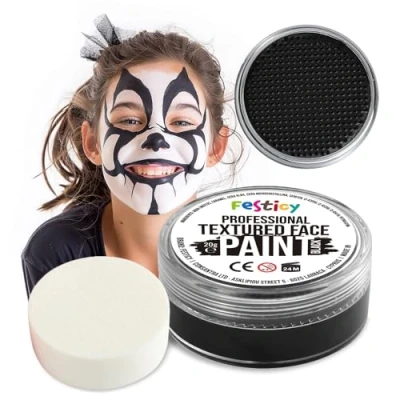Afbeelding van Festicy Professionele theaterschmink, zwart, 20 g, incl. spons, en 71 3 &amp; Reach gecertificeerd, ideaal als make up voor carnaval carnaval, min. 30 gezichten, kindermake up, veilig