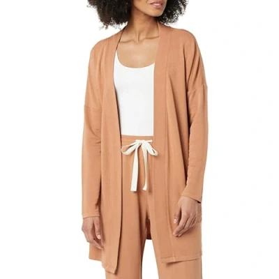 Afbeelding van Amazon Essentials Dames Relaxed Fit Lichtgewicht Lounge Terry Open Front Cardigan, Licht Caramel, Large