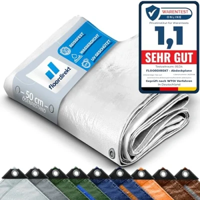 Afbeelding van Afdekzeil, zeildoek, beschermend zeil, bootzeil, tentzeil voor camping en outdoor, tuin, waterdicht, met ringen, verschillende maten kleuren, 2 x 3 m, 240 g/m², wit