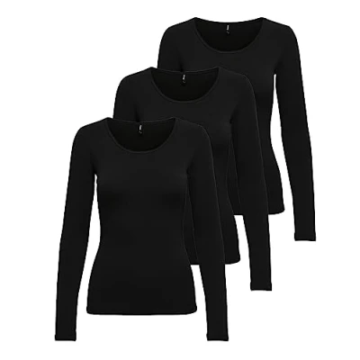 Afbeelding van ONLY Onllive Love Life Basic damesshirt met lange mouwen, 3 x zwart, L
