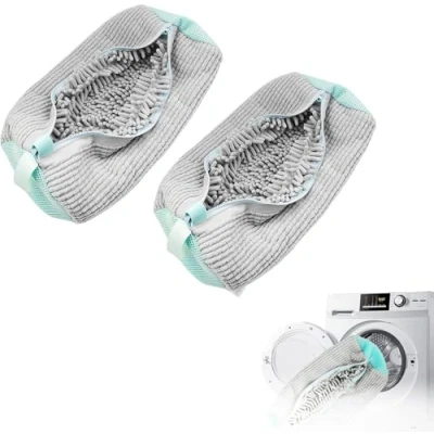 Afbeelding van Waszakken voor schoenen, waszak, wasmachine, herbruikbaar, net, beschermt schoenenreiniger, tas alle soorten schoenen (2 stuks, grijs)