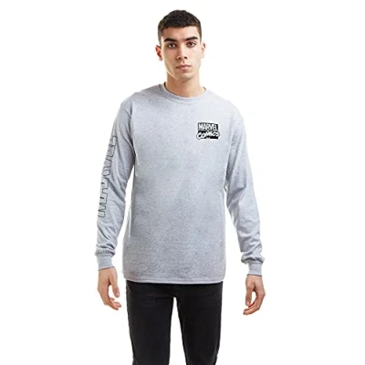 Afbeelding van Marvel Heren Comics Logo lange mouw Top, Grijs (Heather Grey Hgy), XL