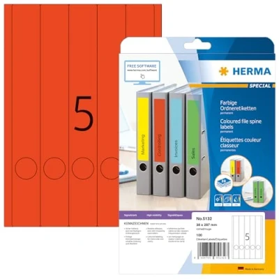 Afbeelding van Herma Ordneretiketten, A4, 38 x 297 mm, rood, permanent hechtend