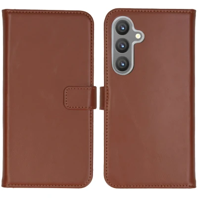Afbeelding van Samsung Galaxy S24 Plus Hoesje Echt leder Selencia Bookcase Lichtbruin Telefoonhoesje