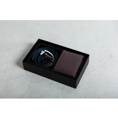 Afbeelding van Geschenkset portemonnee (Bruin) met Omkeerbare Leren riem (Zwart/Bruin) giftbox Leuk cadeau voor Vaderdag Vader Zoon of opa Echt luxe en Reversible belt (Black/Brown) with (Brown Wallet)