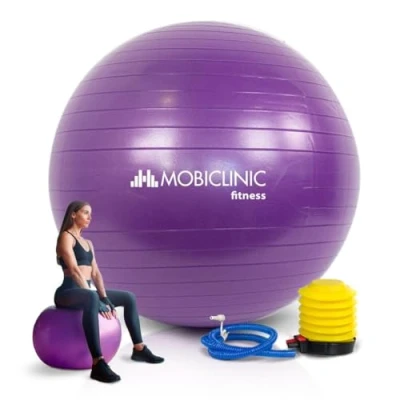 Afbeelding van Pilates bal 58 cm Anti slip punctuur Inclusief inflator Wasbaar Paars PY 01 Mobiclinic