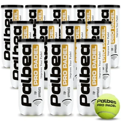 Afbeelding van PALBEA PRO PADEL Padelballen FIP goedgekeurd 1 Doos x 12 Buis met 3 Ballen HV vilt hoge zichtbaarheid. Hoogwaardige Kwaliteit. Ideaal voor Toernooien. Onder druk Staande Duurzame en Snelle
