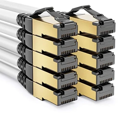 Afbeelding van deleyCON 10x 1m CAT8.1 Patchkabel Netwerkkabel Datakabel S/FTP PIMF 2000MHz 40Gbit RJ45 LAN DSL Kabel CAT.8 Ethernetkabel Stekker Wit